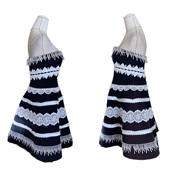 Vintage 80s Strapless Victor Costa Saks Fifth Ave Cocktai Dress Ribbon Eyelet - Picture 12 of 17